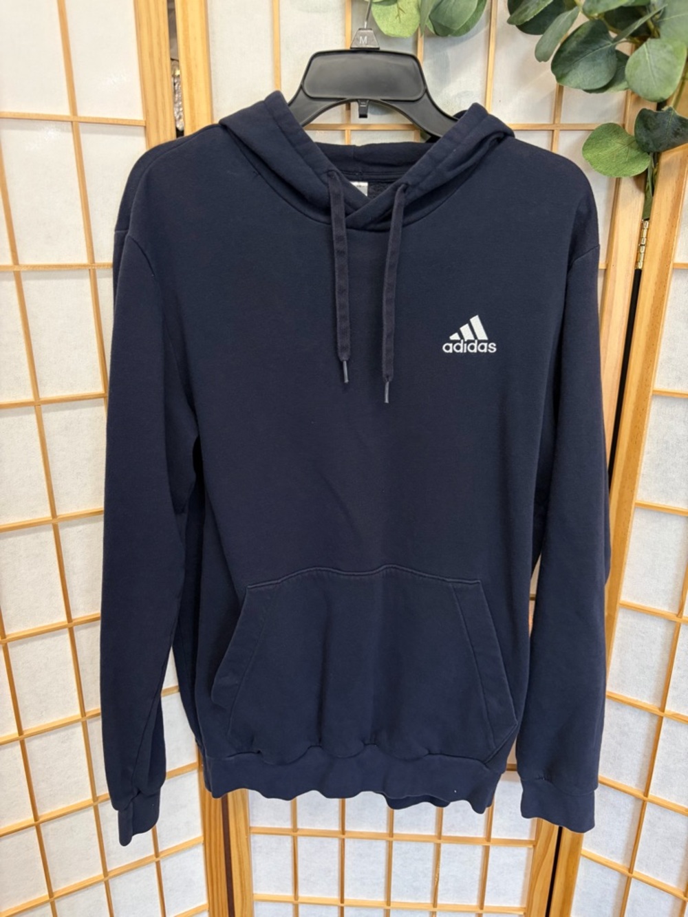 adidas Navy Blue Men's Pullover Hoodie with White Logo